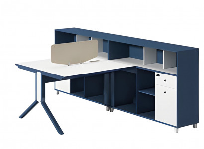 Modern blue and white writing desk with partition board and storage space