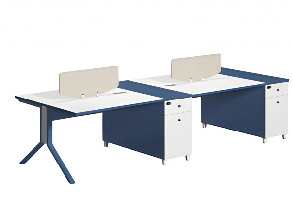 Modern silver and white two-piece desk with partition