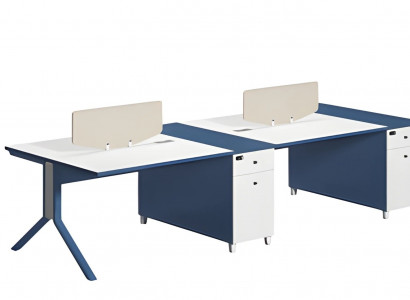 Modern silver and white two-piece desk with partition
