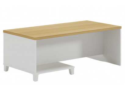 Modern coffee table with white structure and wooden top for elegant interiors