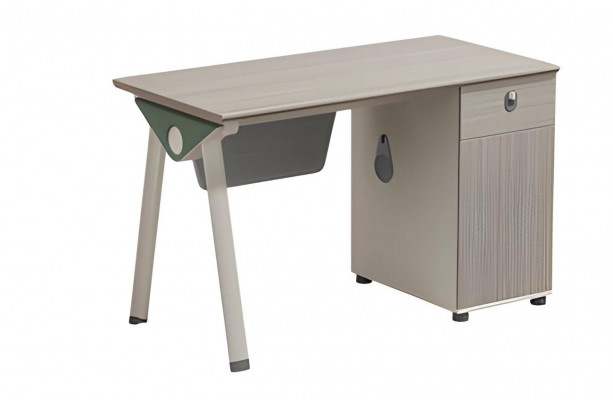 Common writing desk with wooden look and modern storage space for office and home