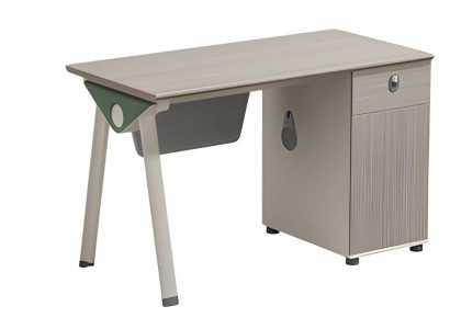 Common writing desk with wooden look and modern storage space for office and home