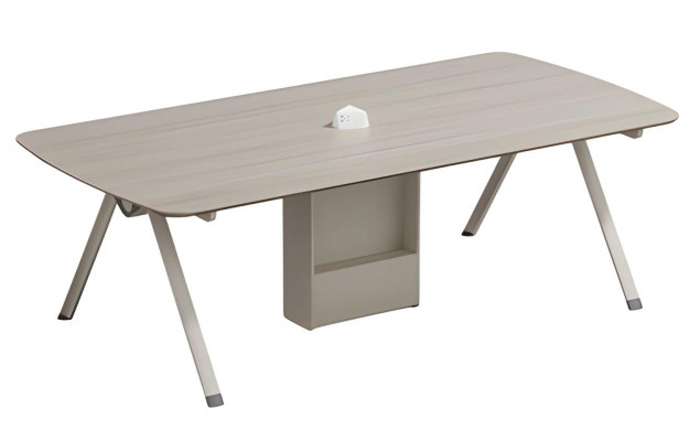 Modern beige conference table with storage and built-in drawer