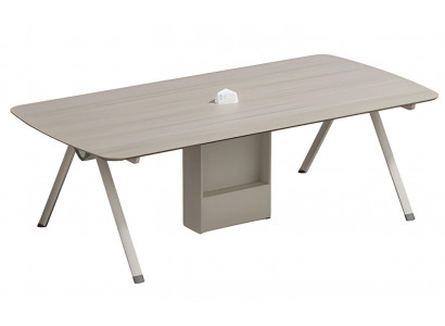 Modern beige conference table with storage and built-in drawer