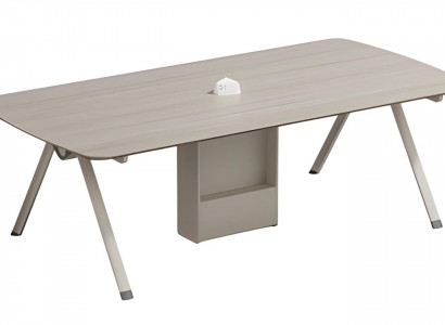Modern beige conference table with storage and built-in drawer