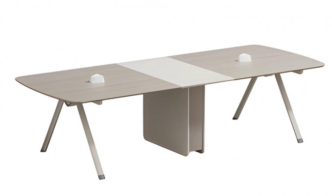 Modular conference table in beige with integrated drawer and modern design