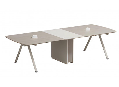 Modular conference table in beige with integrated drawer and modern design
