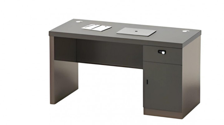 Modern black writing desk with storage, lock and cable channels