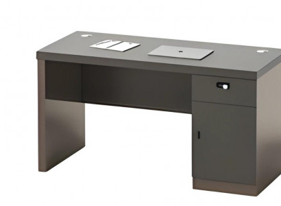 Modern black writing desk with storage, lock and cable channels