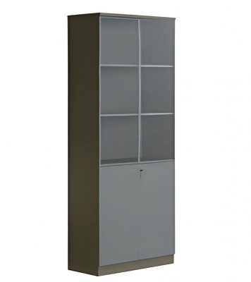 Modern gray office cabinet with glass doors