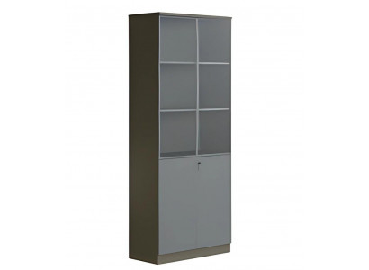 Modern gray office cabinet with glass doors