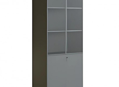 Modern gray office cabinet with glass doors