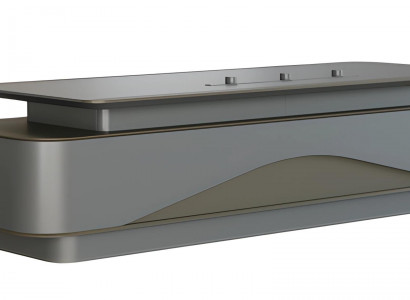 Modern gray and black writing desk with luxury storage space and cable management