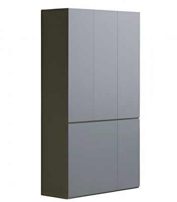Modern gray office cabinet without handles, tall, with storage space, in a simple style