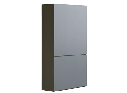 Modern gray office cabinet without handles, tall, with storage space, in a simple style