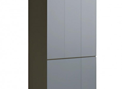 Modern gray office cabinet without handles, tall, with storage space, in a simple style