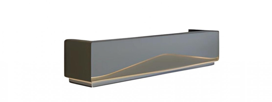 Modern black and gray reception desk with LED lighting, luxury minimalist design