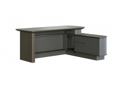Modern gray corner table with storage and elegant cable transitions