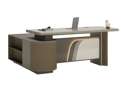 Modern brown and beige desk with LED lighting for office and home office