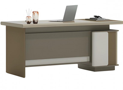 Gray and beige writing desk with drawers and shelves for design and organization