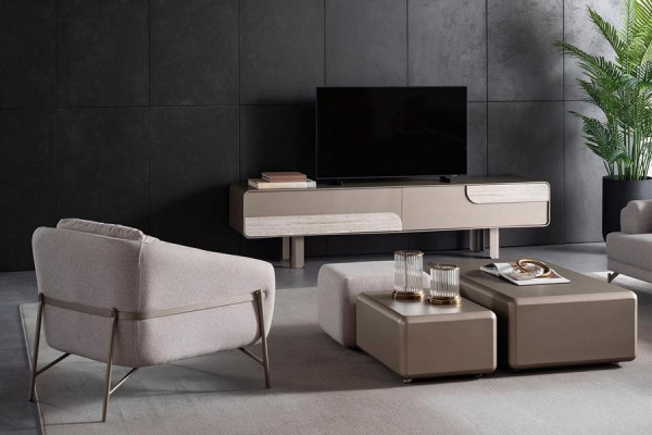 Modern beige table with TV cabinet