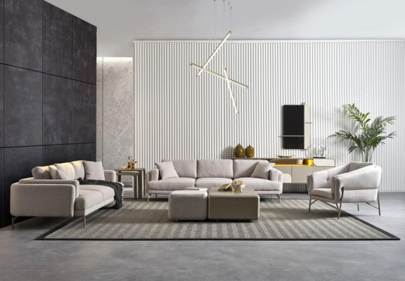 Modern sofa and table in beige color