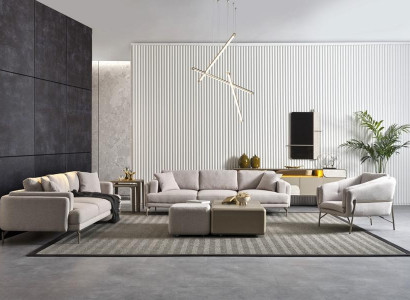 Modern sofa and table in beige color