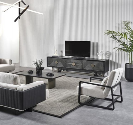 Modern brown fabric sofa and armchair