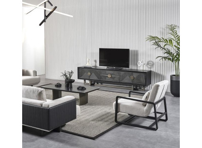 Modern brown fabric sofa and armchair