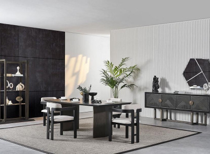 Elegant dining table with 4 chairs and console