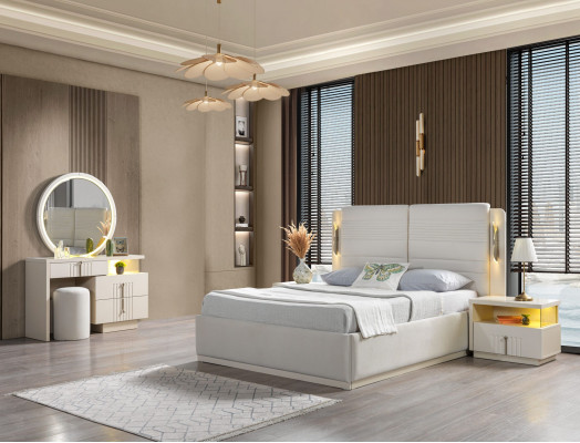 Modern and elegant bed set with 2 nightstands, 5 pieces