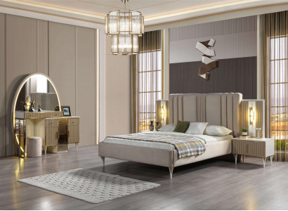 Bed with three nightstands