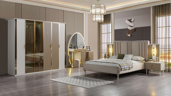 Modern 6-piece bedding set, including bedside lamp