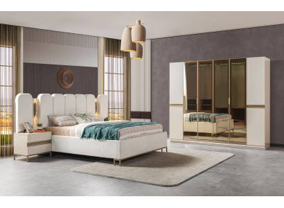 Modern bedroom furniture set 4 pieces: bed, wardrobe, nightstand
