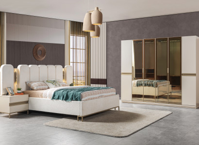 Modern bedroom furniture set 4 pieces: bed, wardrobe, nightstand