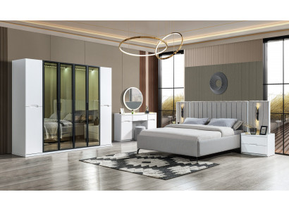 Complete bedroom furniture in four parts: bed, wardrobe, nightstand, wood 6 parts