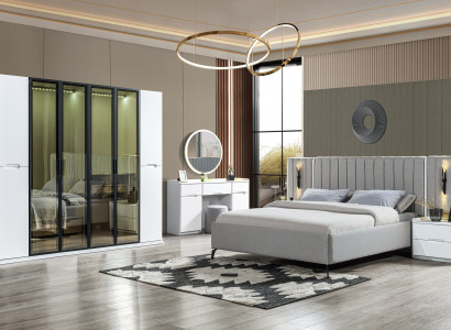 Complete bedroom furniture in four parts: bed, wardrobe, nightstand, wood 6 parts