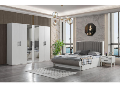 Set with 4 pieces for the bedroom with bed, wardrobe, and nightstand
