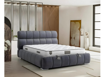 Bed in modern blue fabric and wood with mattress