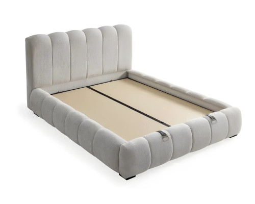 Bed made of modern white textile with quality mattress