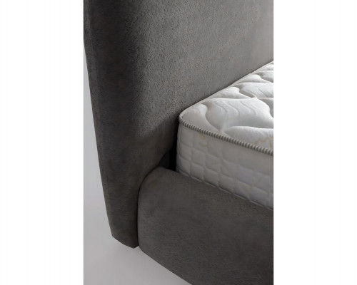 Elegant fabric and wood bed with mattress