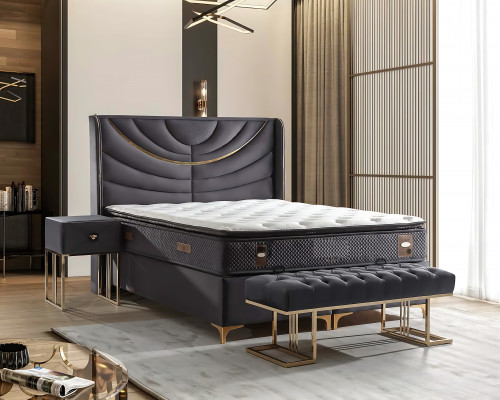 Elegant bed with fabric and wood mattress