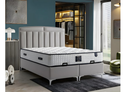 Modern gray bed with mattress
