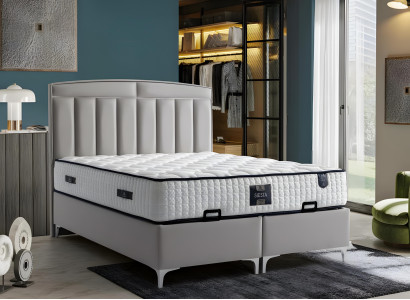 Modern gray bed with mattress