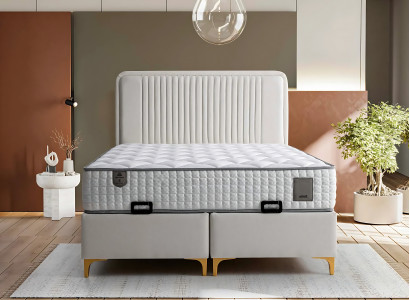 Elegant fabric and wood bed frame