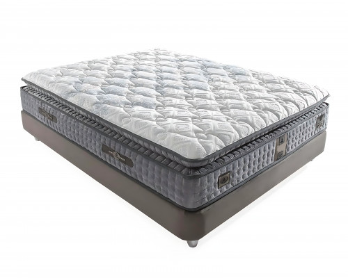 Bed in modern gray fabric with mattress