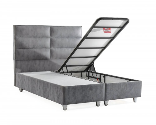 Bed in modern gray fabric with mattress