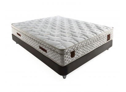 Elegant bed with brown upholstery