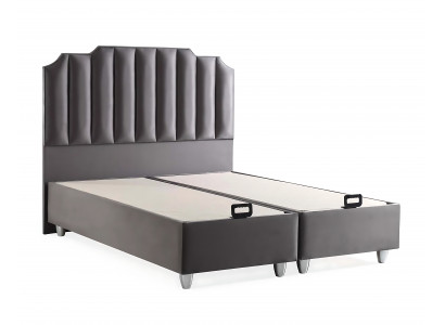 Elegant textile and wood bed with mattress