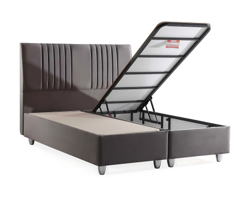 Gray fabric bed with modern mattress